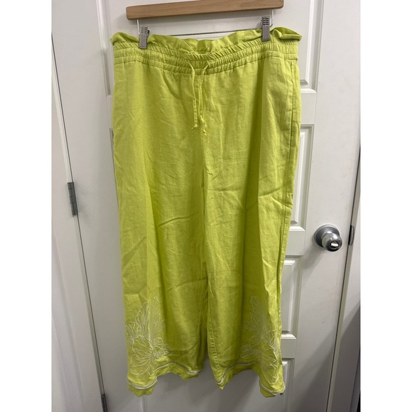 House of Harlow 1960 Pants - House of Harlow 1960 Lime Green Linen Blend Wide Leg Embroidered Pants Large